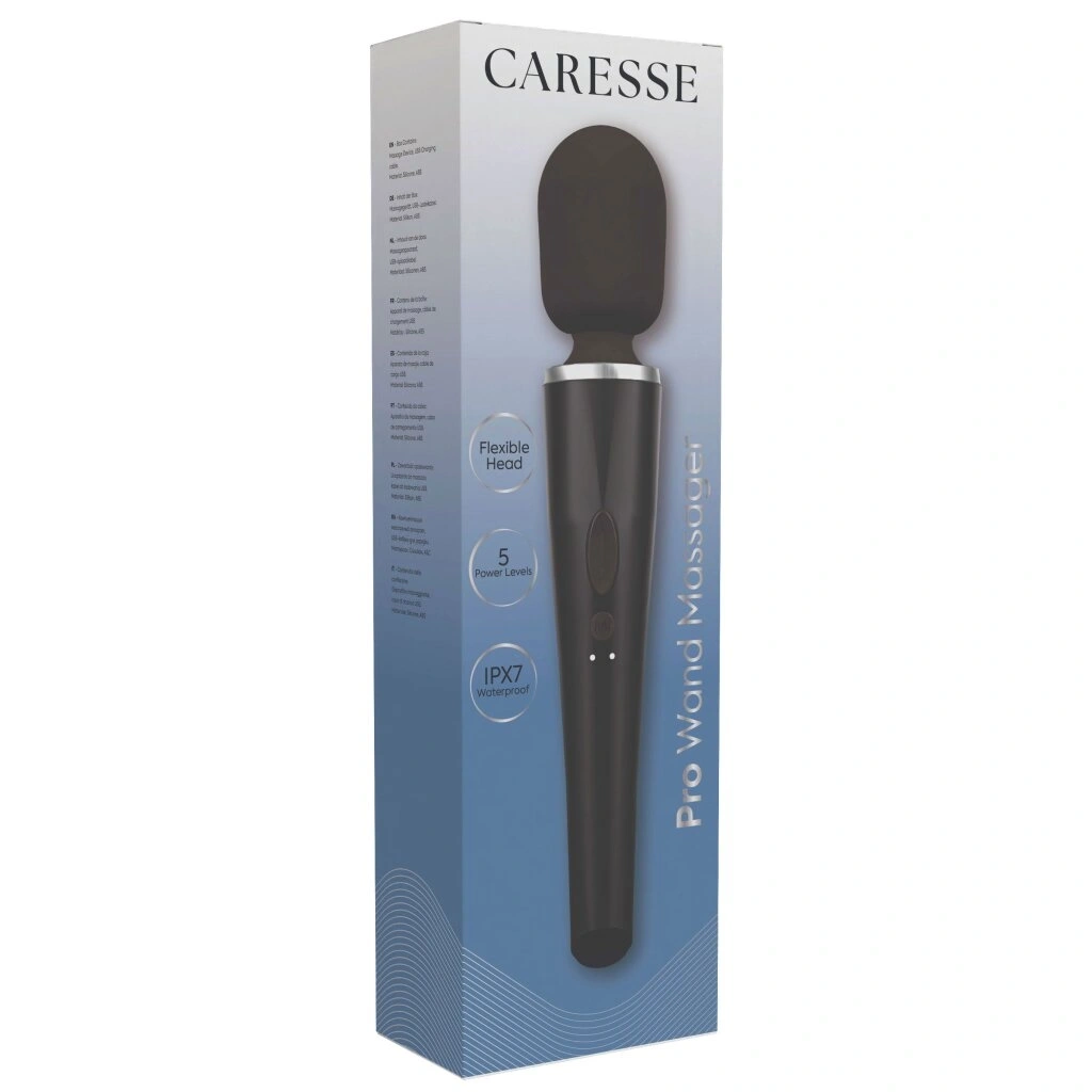 Vibrator Pro Wand Caresse, 5 Intensitati Vibratii, Silicon, USB, Negru, 30 cm, #4, Erotic24.ro