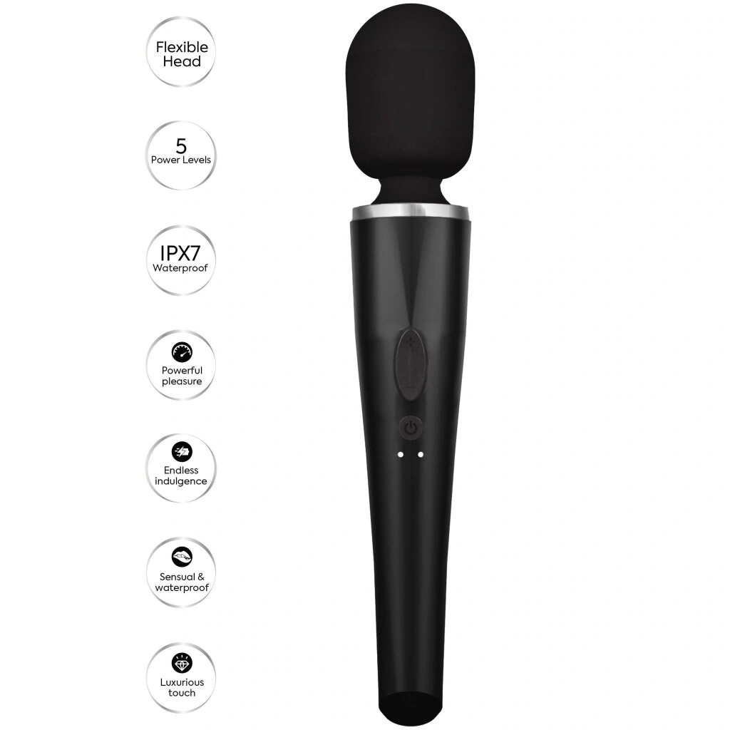 Vibrator Pro Wand Caresse, 5 Intensitati Vibratii, Silicon, USB, Negru, 30 cm, #3, Erotic24.ro