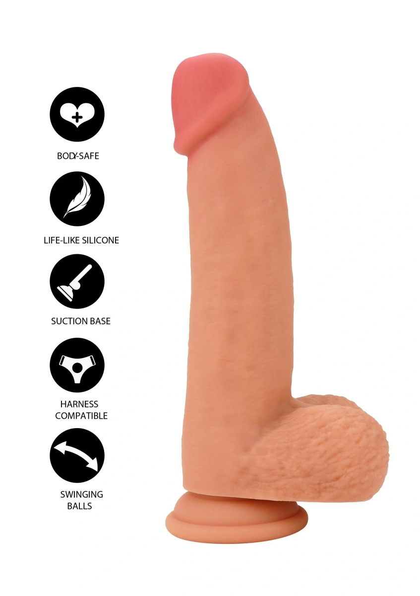 Dildo Realist Inferno Swinging Balls, Silicon Lichid Dubla Densitate, Natural, 21 cm, Nr. 3, Erotic24.ro