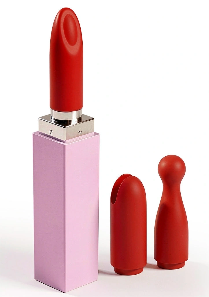 Vibrator Lipstick Sealed With A Kiss, 3 Capete Interschimbabile, Silicon, USB, Rosu, Nr. 1, Erotic24.ro