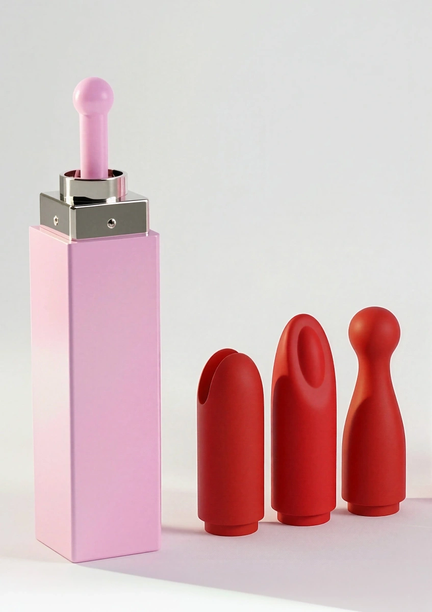 Vibrator Lipstick Sealed With A Kiss, 3 Capete Interschimbabile, Silicon, USB, Rosu, Nr. 2, Erotic24.ro