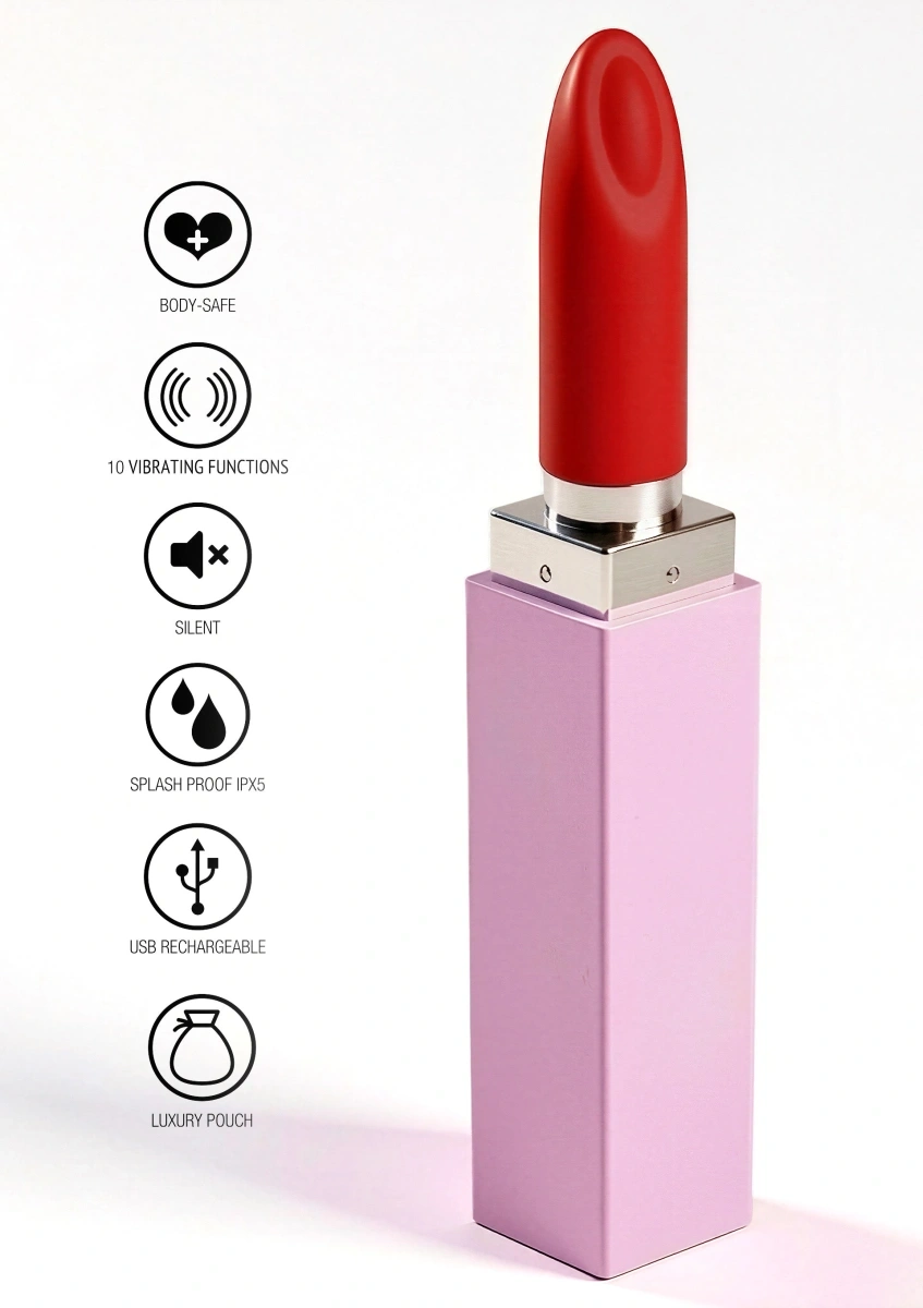 Vibrator Lipstick Sealed With A Kiss, 3 Capete Interschimbabile, Silicon, USB, Rosu, Nr. 9, Erotic24.ro