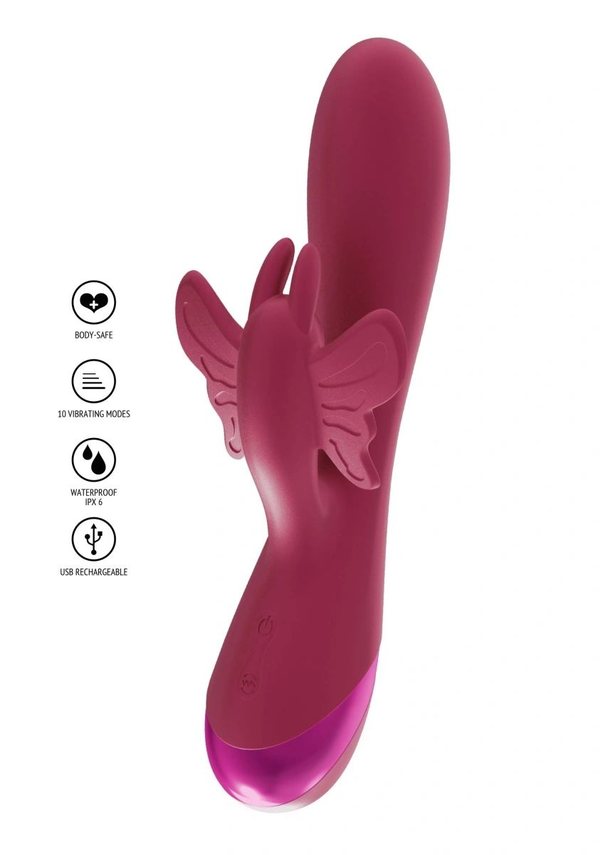 Vibrator Butterfly Love 10 Moduri Vibratii, Silicon, USB, Rosu Burgundy, 19.5 cm, #4, Erotic24.ro