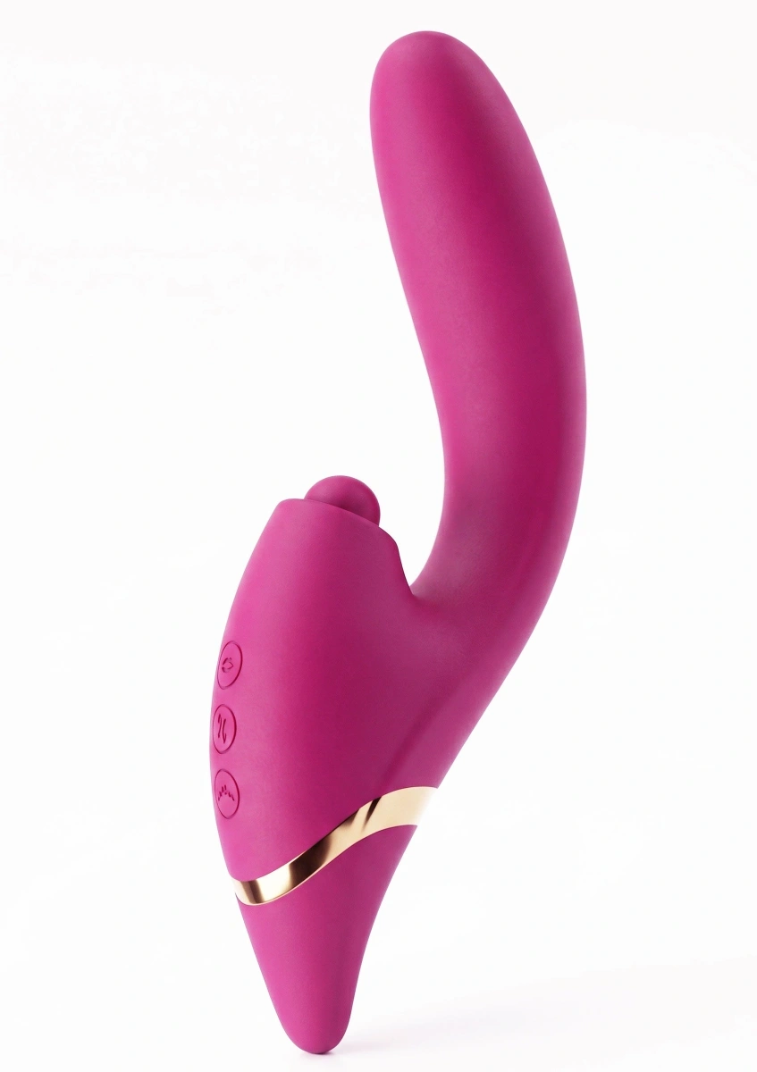 Vibrator Triple Thrill Climaxer, 10 Moduri Vibratii, 7 Moduri Impingere, 3 Moduri Pulsatorii, Silicon, USB, Burgundy, 22 cm, #1, Erotic24.ro