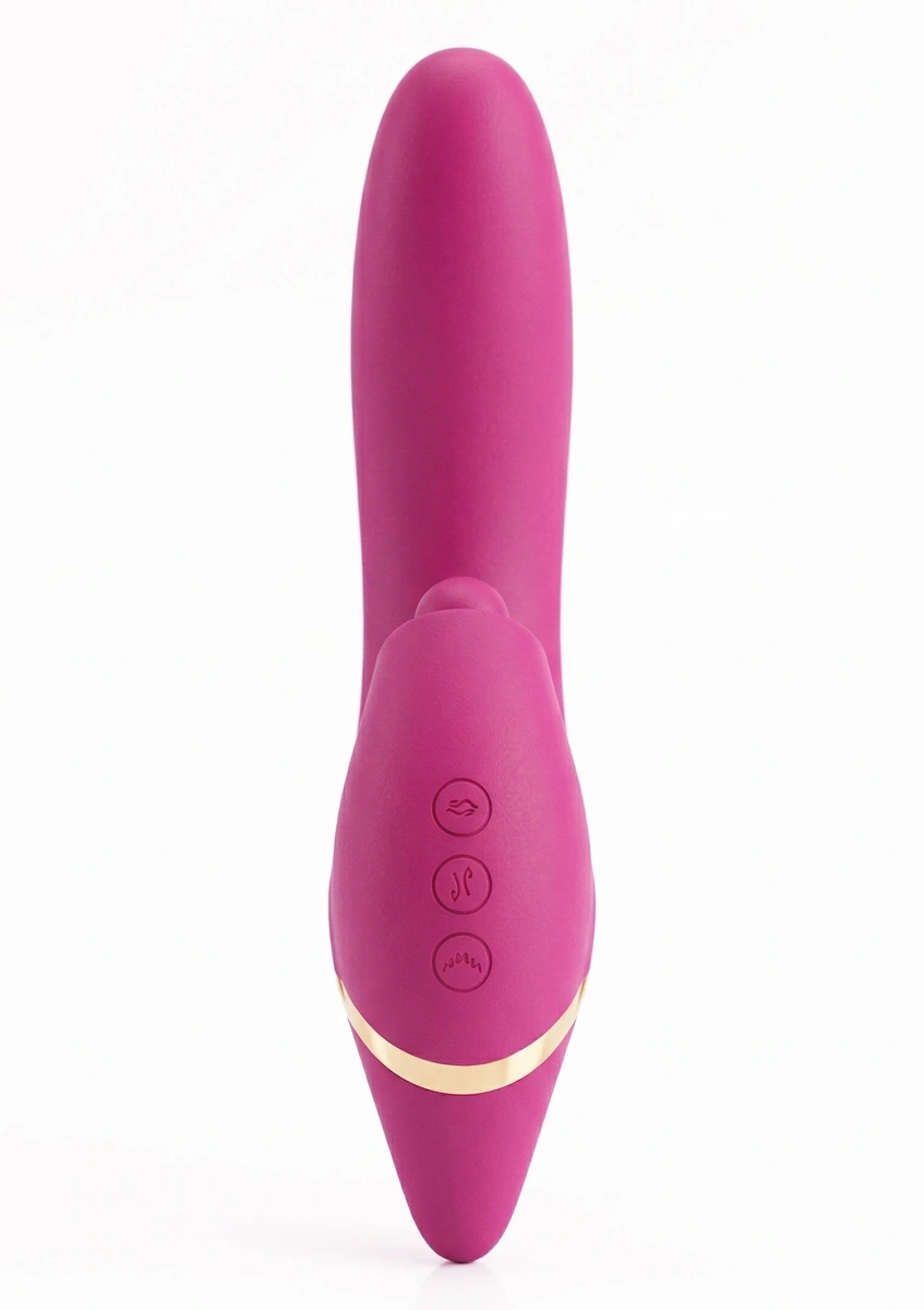 Vibrator Triple Thrill Climaxer, 10 Moduri Vibratii, 7 Moduri Impingere, 3 Moduri Pulsatorii, Silicon, USB, Burgundy, 22 cm, #2, Erotic24.ro