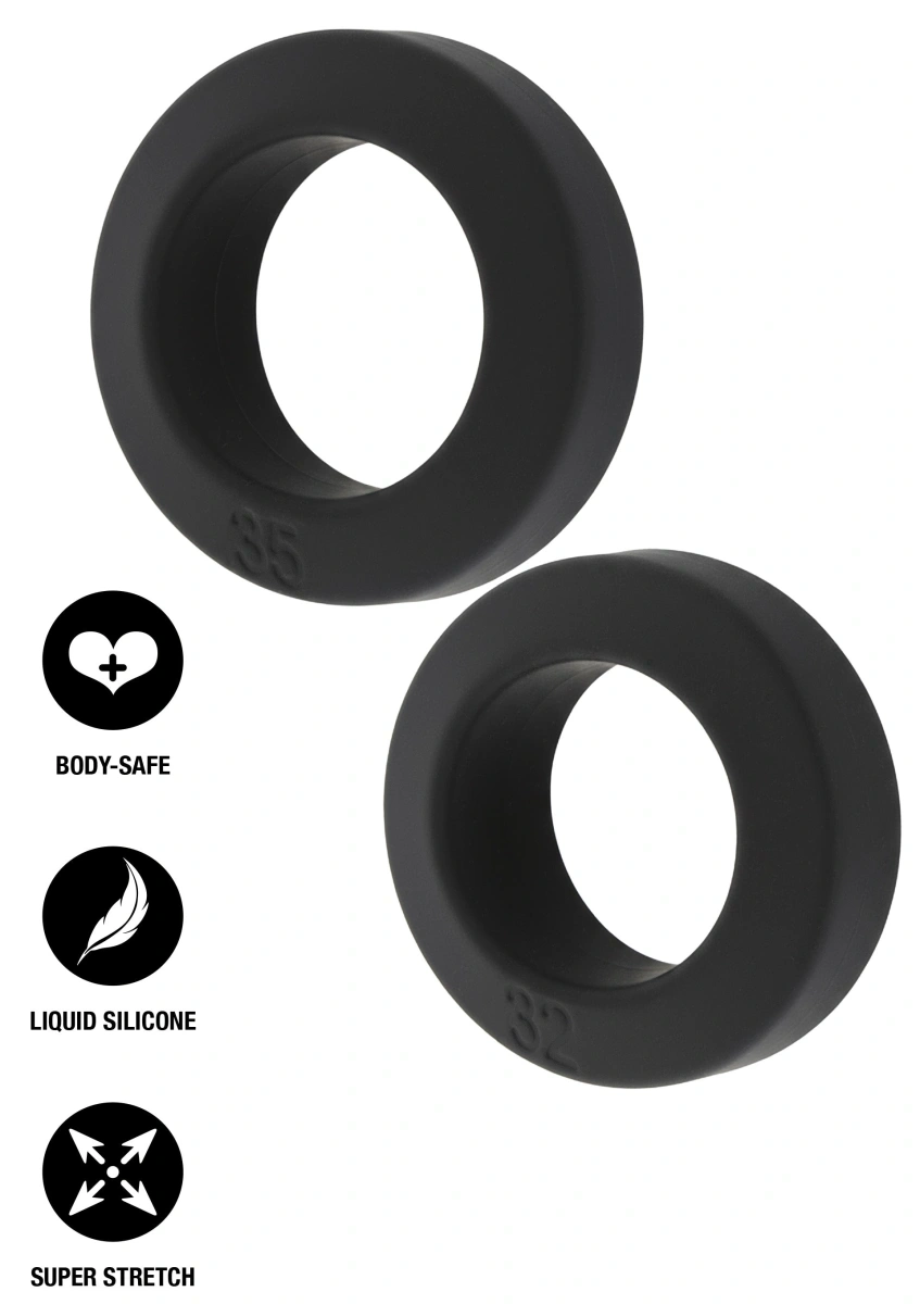 Set 2 Inele de Penis Double Stackers C-Rings, Silicon Lichid, Negru, #4, Erotic24.ro