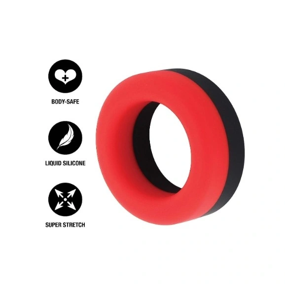 Inel de Penis Prolong Power, Silicon Lichid, Rosu/Negru, #4, Erotic24.ro