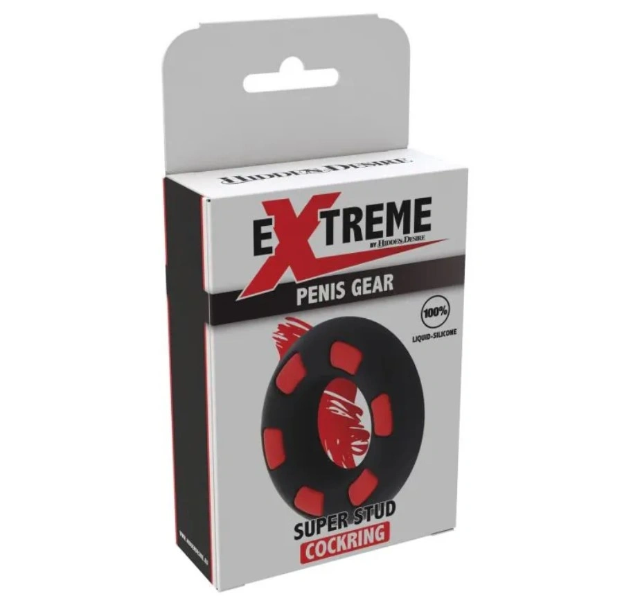 Inel de Penis Super Stud C-Ring, Silicon Lichid, Negru/Rosu, #5, Erotic24.ro