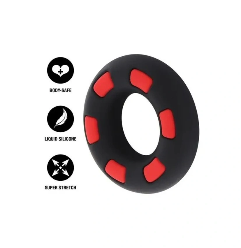 Inel de Penis Super Stud C-Ring, Silicon Lichid, Negru/Rosu, #3, Erotic24.ro