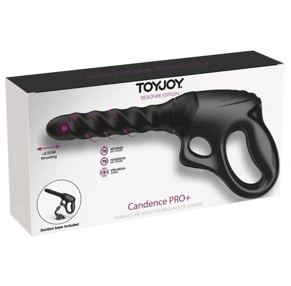 Vibrator Cadence PRO+ Gun cu Ventuza, Vibratii, Rotatii, Impingere, Silicon, USB, Negru, #6, Erotic24.ro