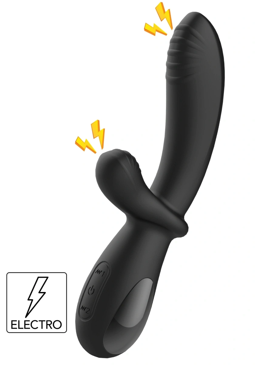 Vibrator G-Spot cu 5 Moduri Electrostimulare, 10 Moduri Vibratii, Silicon, USB, Negru, 20 cm, #1, Erotic24.ro