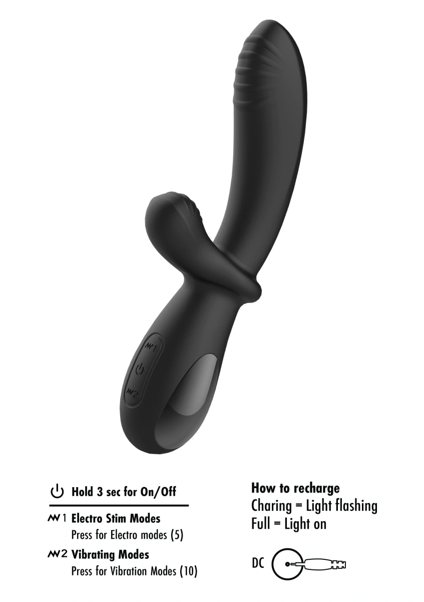 Vibrator G-Spot cu 5 Moduri Electrostimulare, 10 Moduri Vibratii, Silicon, USB, Negru, 20 cm, #5, Erotic24.ro