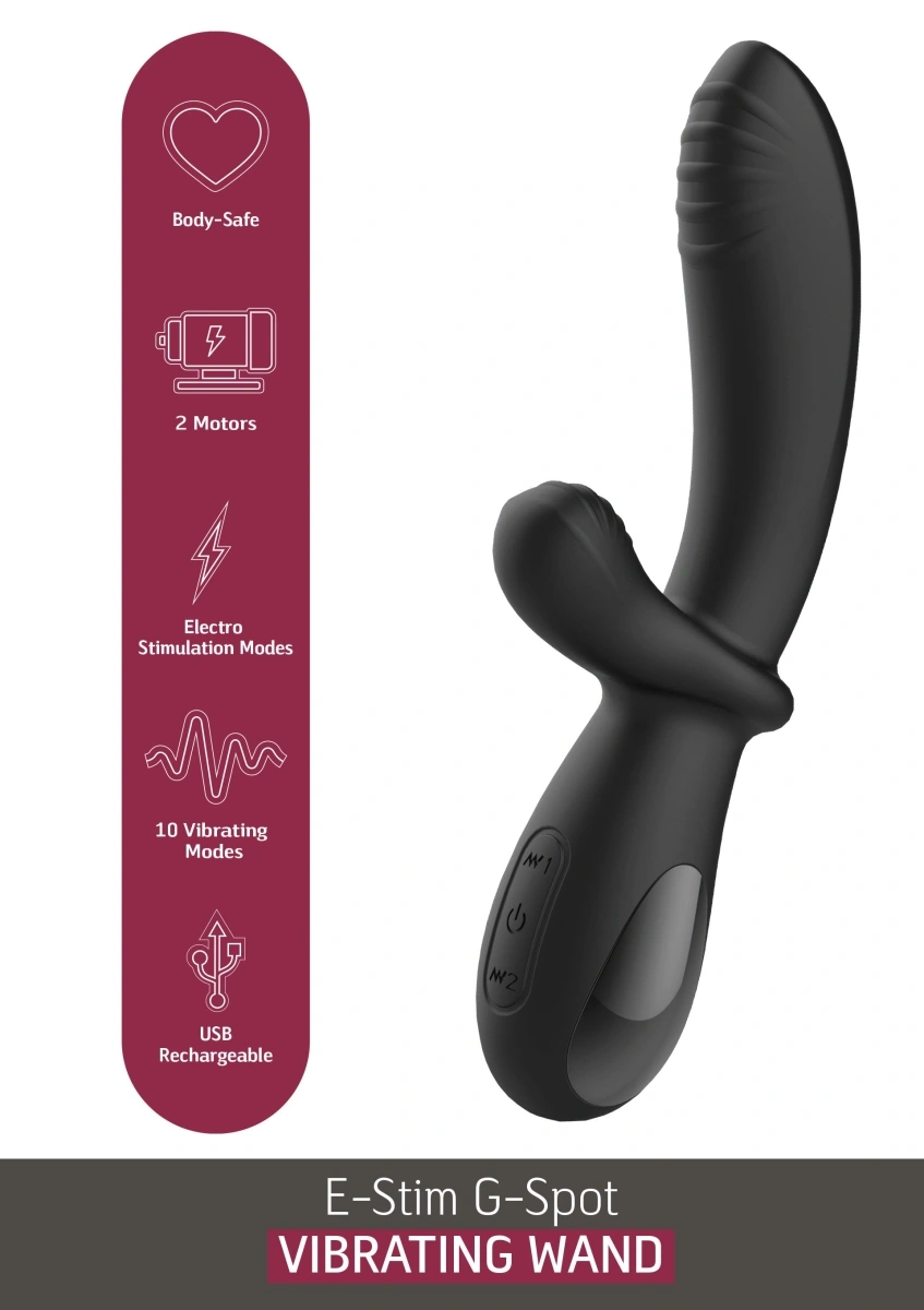 Vibrator G-Spot cu 5 Moduri Electrostimulare, 10 Moduri Vibratii, Silicon, USB, Negru, 20 cm, #6, Erotic24.ro