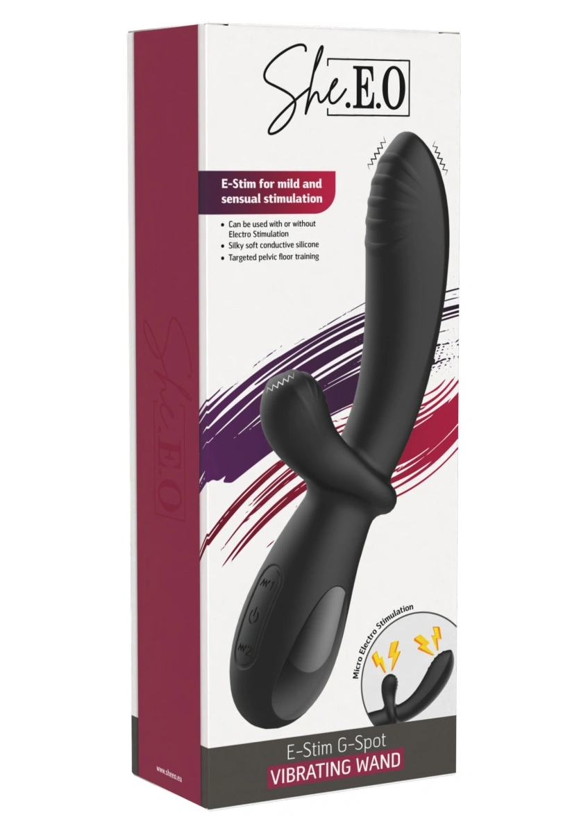 Vibrator Rabbit cu 5 Moduri Electrostimulare, 10 Moduri Vibratii, Silicon, USB, Negru, 20 cm, #7, Erotic24.ro