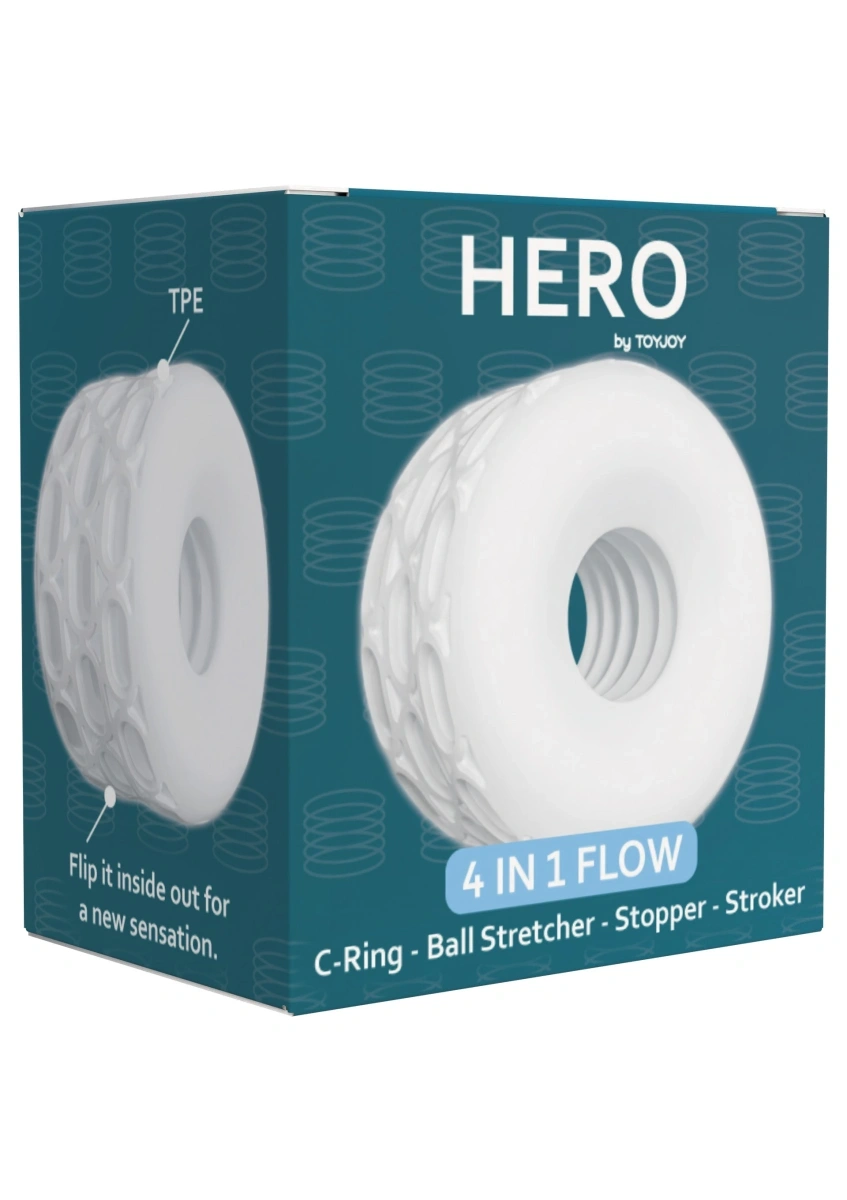 Stimulator Barbati Hero Flow 4 in 1, TPE Moale si Elastic, Alb, #6, Erotic24.ro