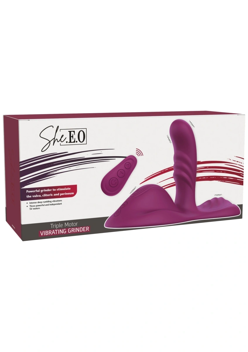 Stimulator Triple Motor Vibrating Grinder, Remote Control, 9 Moduri Vibratii, Silicon Lichid, USB, Mov, 26 cm, #8, Erotic24.ro