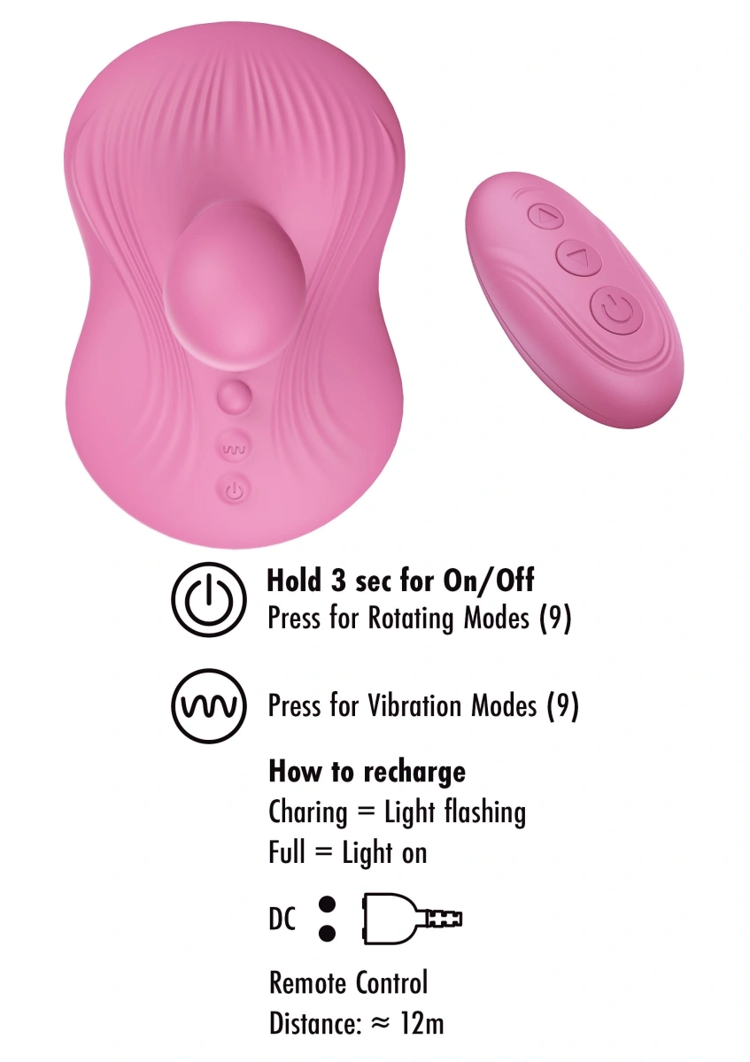 Stimulator Rotating Vibrating Grinder, Remote Control, 9 Moduri Vibratii, 9 Moduri Rotatii, Silicon Lichid, USB, Roz, 15.5 cm, #6, Erotic24.ro