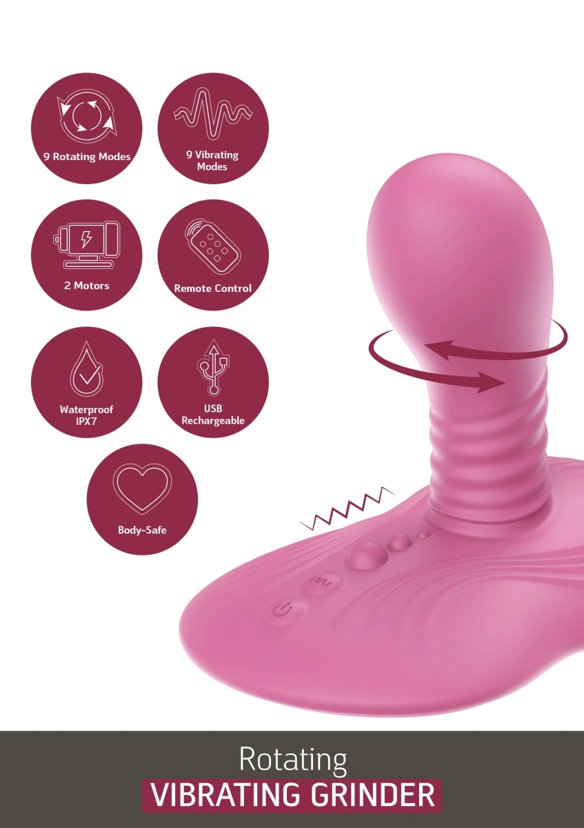 Stimulator Rotating Vibrating Grinder, Remote Control, 9 Moduri Vibratii, 9 Moduri Rotatii, Silicon Lichid, USB, Roz, 15.5 cm, #5, Erotic24.ro