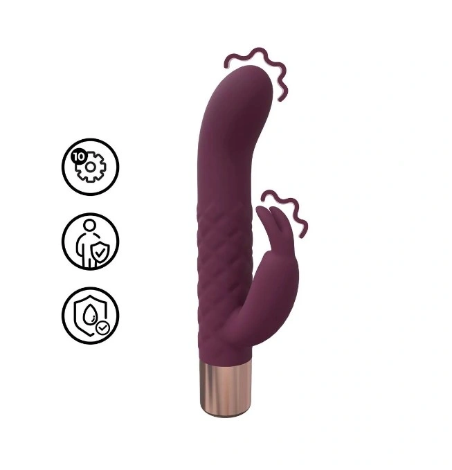 Vibrator Mini Rabbit 10 Moduri Vibratii, Silicon, USB, Burgundy, 14.2 cm, Nr. 1, Erotic24.ro