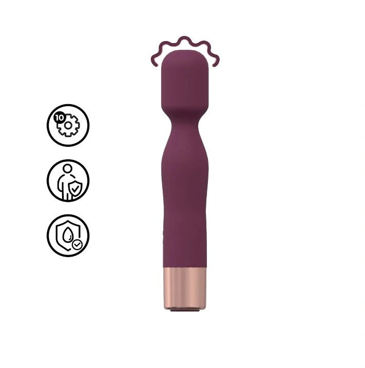 Vibrator Mini Classic Wand, 10 Moduri Vibratii, Silicon, USB, Burgundy, 14.4 cm, #1, Erotic24.ro