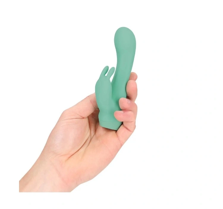 Vibrator Mini Dual Rabbit, 10 Moduri Vibratii, Silicon, USB, Verde, 13.5 cm, Nr. 4, Erotic24.ro