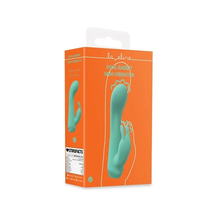 Vibrator Mini Dual Rabbit, 10 Moduri Vibratii, Silicon, USB, Verde, 13.5 cm, Nr. 6, Erotic24.ro
