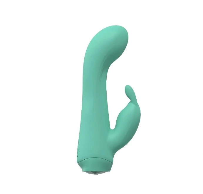Vibrator Mini Dual Rabbit, 10 Moduri Vibratii, Silicon, USB, Verde, 13.5 cm, Nr. 2, Erotic24.ro