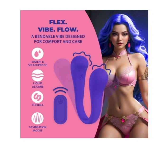 Stimulator Bendable Dual-Ended, Remote Control, Silicon, USB, Mov, Nr. 2, Erotic24.ro