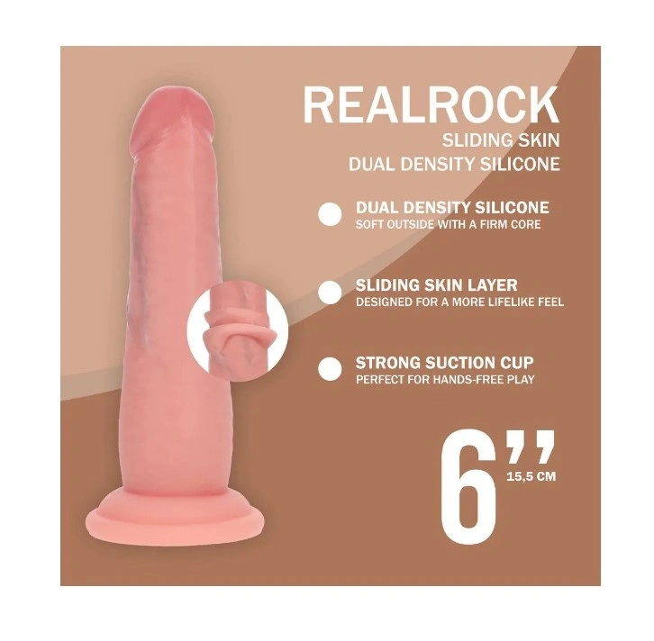 Dildo Realist Sliding Skin, Silicon Lichid Dubla Densitate, Natural, 17.4 cm, #4, Erotic24.ro