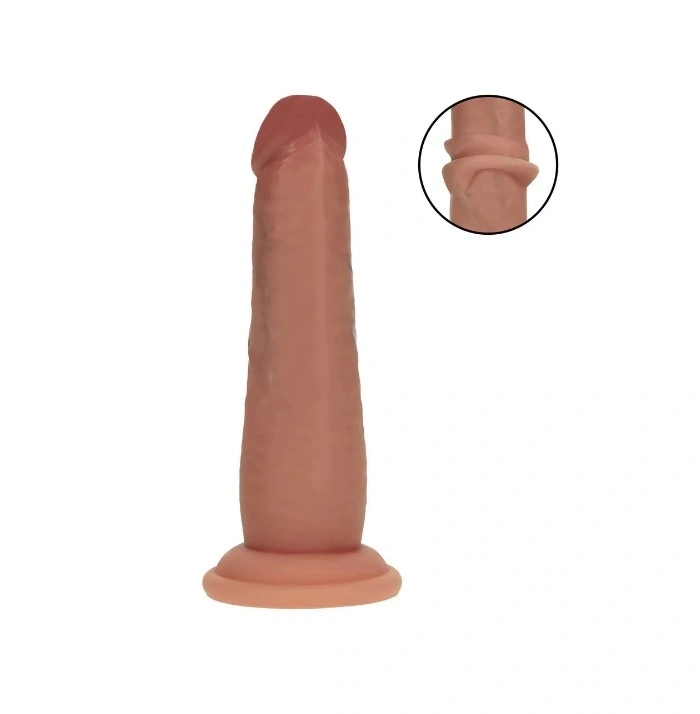 Dildo Realist Sliding Skin, Silicon Lichid Dubla Densitate, Maro, 17.4 cm, #1, Erotic24.ro