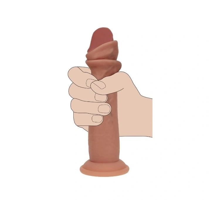 Dildo Realist Sliding Skin, Silicon Lichid Dubla Densitate, Maro, 17.4 cm, #4, Erotic24.ro