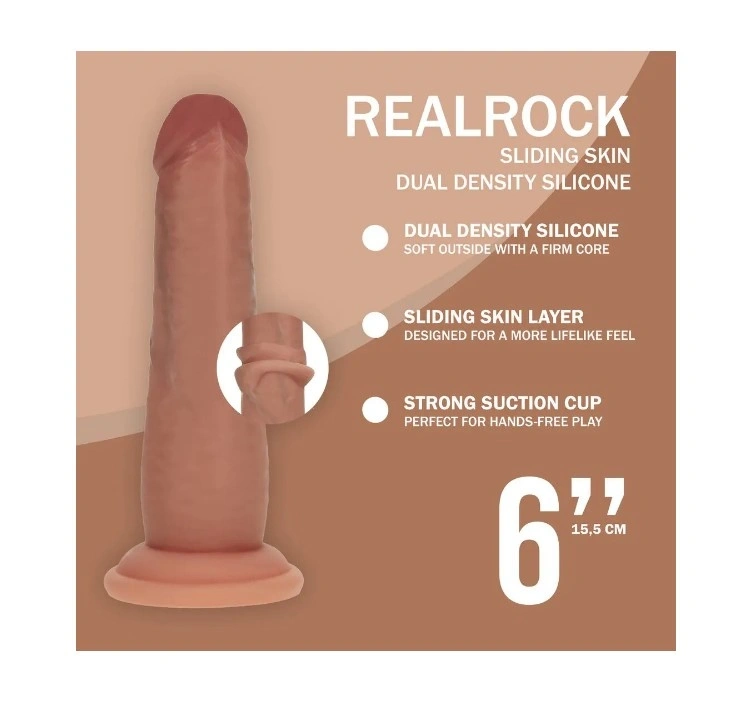 Dildo Realist Sliding Skin, Silicon Lichid Dubla Densitate, Maro, 17.4 cm, #6, Erotic24.ro