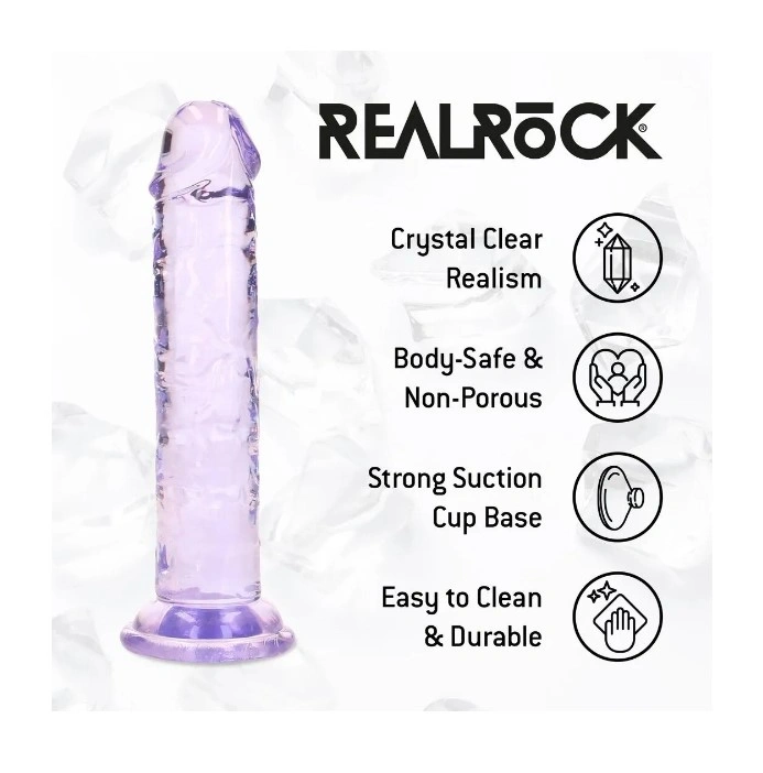 Dildo Realist Crystal Clear cu Ventuza, TPE, Mov, 14.5 cm, #4, Erotic24.ro
