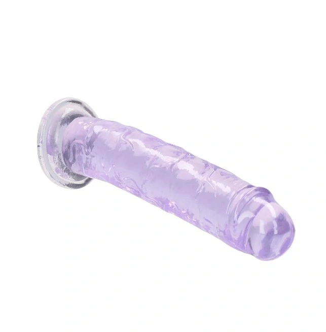 Dildo Realist Crystal Clear cu Ventuza, TPE, Mov, 14.5 cm, #2, Erotic24.ro