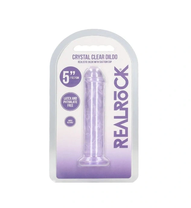 Dildo Realist Crystal Clear cu Ventuza, TPE, Mov, 14.5 cm, #6, Erotic24.ro