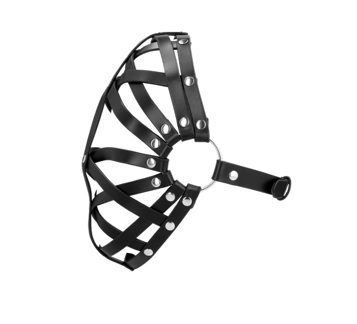 Masca de Fata Fetish Cage Mask, Pu Leather, Negru, #3, Erotic24.ro