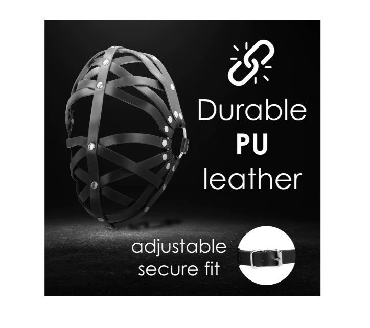 Masca de Fata Fetish Cage Mask, Pu Leather, Negru, #4, Erotic24.ro