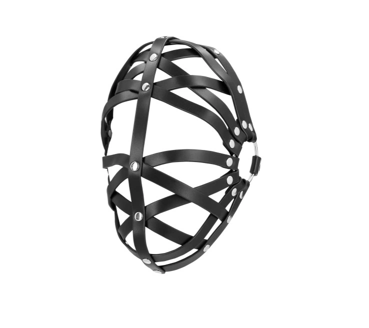 Masca de Fata Fetish Cage Mask, Pu Leather, Negru, #2, Erotic24.ro