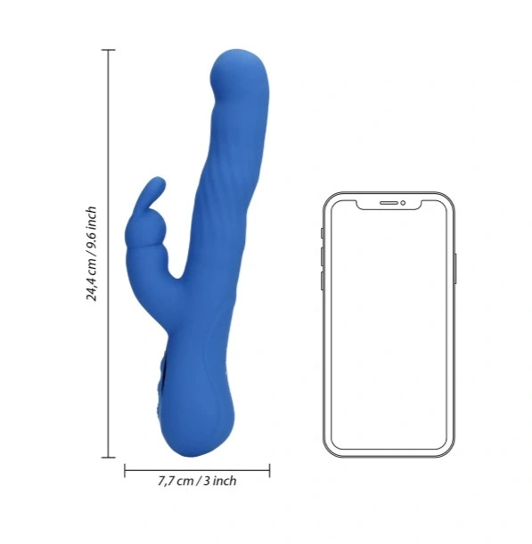 Vibrator Wiggle Rabbit 13 Moduri Stimulatoare, Silicon, USB, Albastru, 24.4 cm, Nr. 7, Erotic24.ro