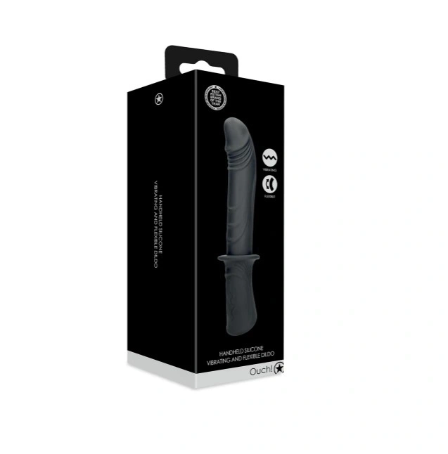 Vibrator Realist Hand Held, 10 Moduri Vibratii, Silicon Lichid, Negru, USB, #8, Erotic24.ro