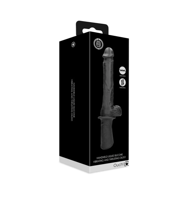 Vibrator Realist Hand Held, Vibrating&Thrusting, Silicon Lichid, Negru, USB, Nr. 8, Erotic24.ro