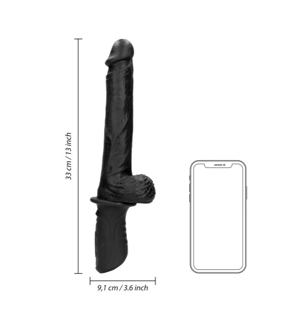 Vibrator Realist Hand Held, Vibrating&Thrusting, Silicon Lichid, Negru, USB, Nr. 5, Erotic24.ro