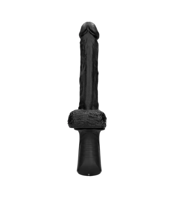 Vibrator Realist Hand Held, Vibrating&Thrusting, Silicon Lichid, Negru, USB, Nr. 6, Erotic24.ro