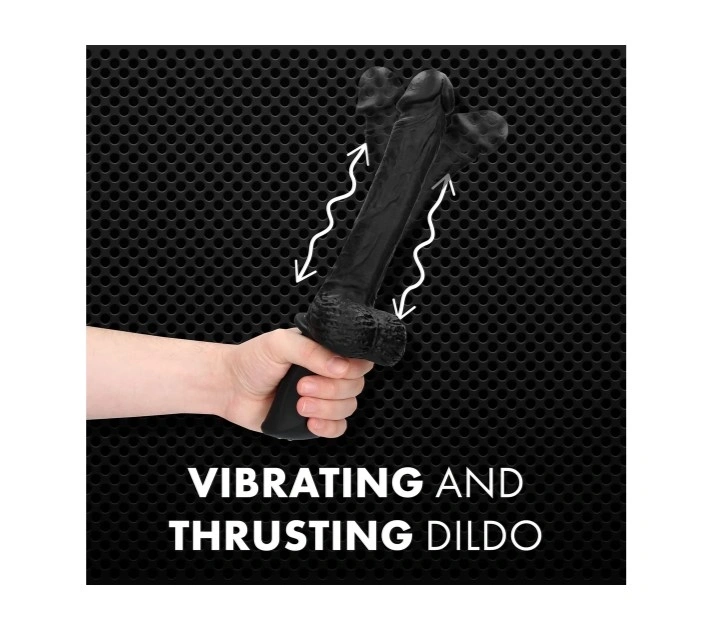 Vibrator Realist Hand Held, Vibrating&Thrusting, Silicon Lichid, Negru, USB, Nr. 7, Erotic24.ro