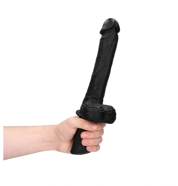 Vibrator Realist Hand Held, Vibrating&Thrusting, Silicon Lichid, Negru, USB, Nr. 2, Erotic24.ro