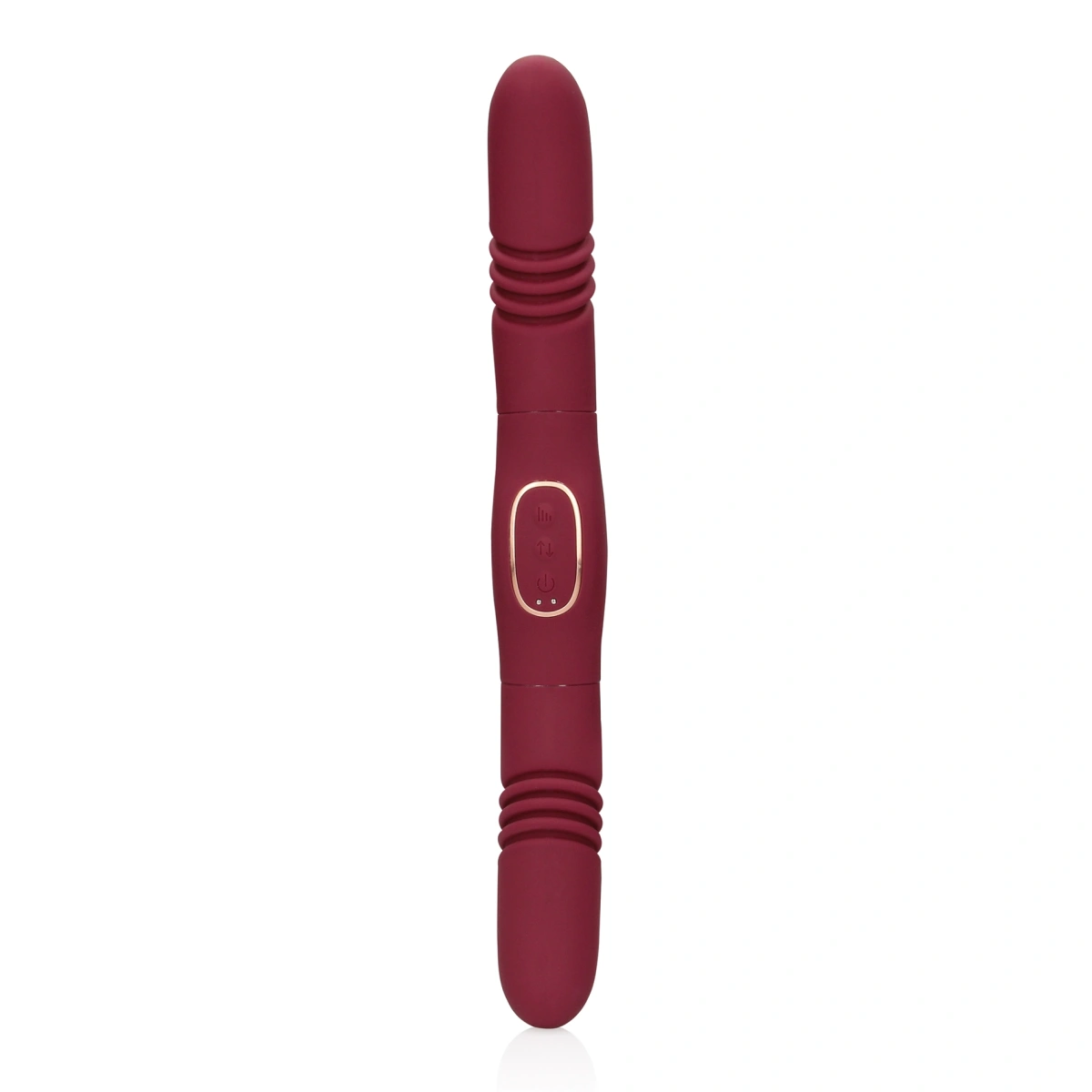 Vibrator Dublu Loveline Thrusting&Vibrating, 30 Moduri Vibratii, Silicon, USB, Rosu, 33 cm, #3, Erotic24.ro
