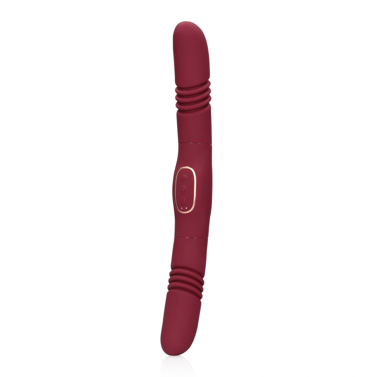 Vibrator Dublu Loveline Thrusting&Vibrating, 30 Moduri Vibratii, Silicon, USB, Rosu, 33 cm