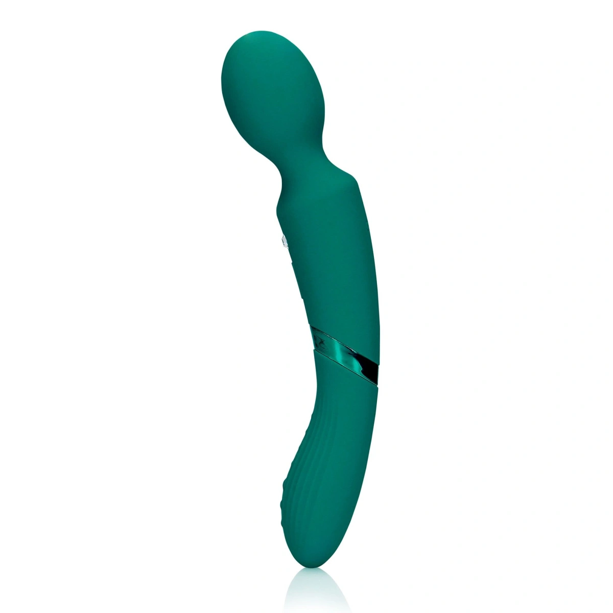 Vibrator Masaj Double-Sided Wand, 10+10 Moduri Vibratii, Silicon, USB, Verde, 23.5 cm