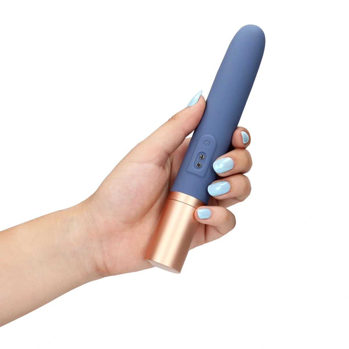 Vibrator Travel cu Compartiment pentru Lubrifiant, 10 Moduri Vibratii, Silicon, USB, Albastru, 18.6 cm, #8, Erotic24.ro