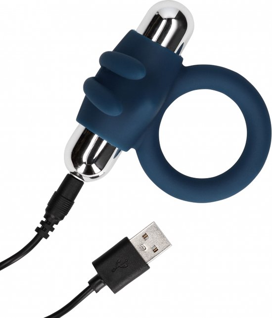 Inel Penis Vibrating Rabbit, 10 Viteze Vibratii, Silicon, USB, Albastru, #5, Erotic24.ro